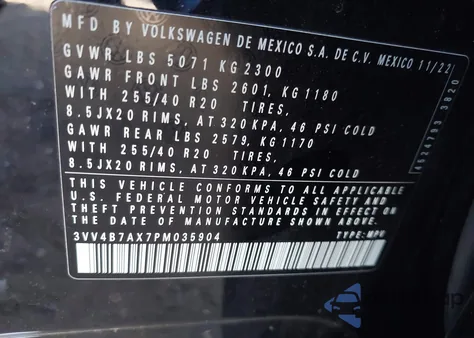 2023 Volkswagen Tiguan 2.0T Sel R-Line из США, поврежденный, VIN 3VV4B7AX7PM035904